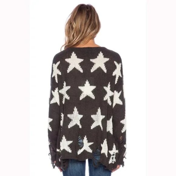 💥ICONIC💥Wildfox Seeing Stars Distressed Lennon Sweater in Vintage Black - Picture 4 of 10
